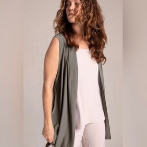 Sympli Splice Long Vest Sleeveless Topper 10 Gray/Taupe Stretch Lagenlook Boho S